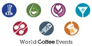 temos aqui os logos do world coffee events nele aparece o logo do ibrik, competição que ainda não temos no brasil